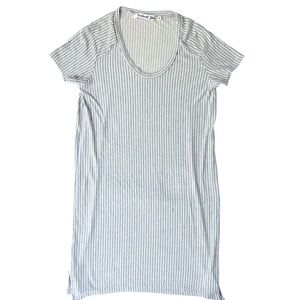 Michael Stars Enjoy Ribbed Knit Short Sleeve Dress Size M Gray White Striped USA